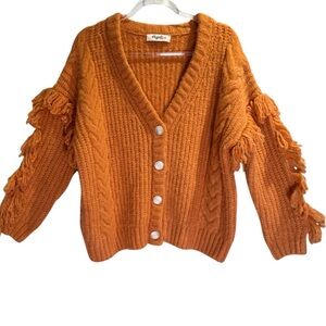Haptics NWOT Orange Cable Knit Cardigan with Fringe